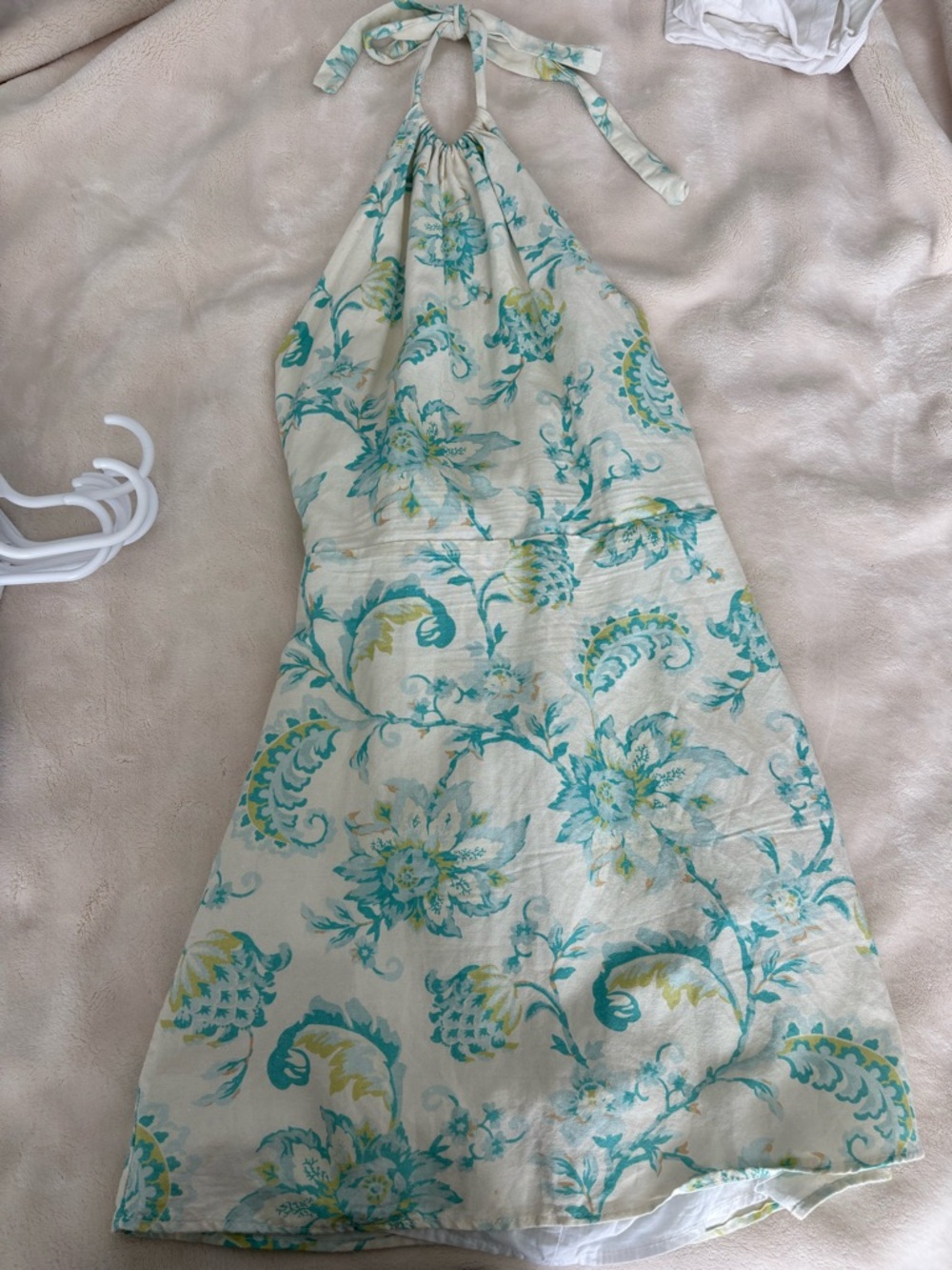Rhythm Floral Halter Mini Dress in Teal and Cream